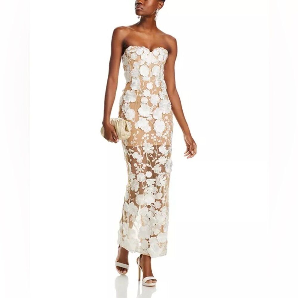 Bronx and Banco Strapless White Floral Appliqué Maxi Dress - Picture 5 of 16